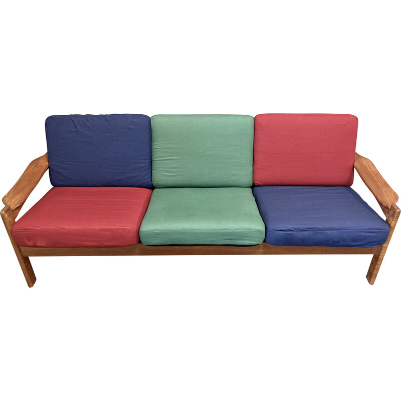 Vintage Scandinavian teak and cotton sofa, 1950s