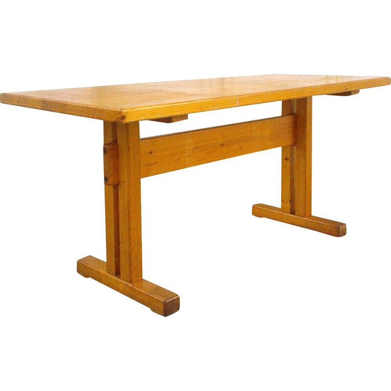 Mesa vintage de pino macizo, selección Charlotte Perriand para Les Arcs, 1960