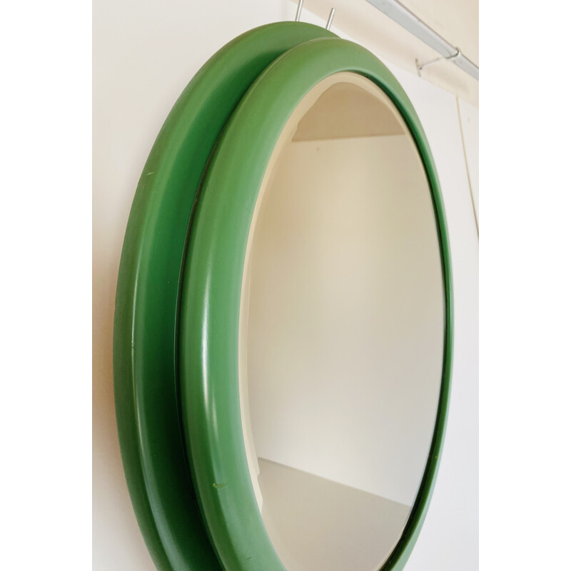 Espelho redondo Vintage com moldura de madeira verde, Itália 1960