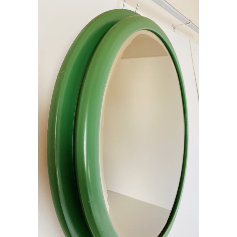 Specchio vintage rotondo con cornice in legno verde, Italia 1960