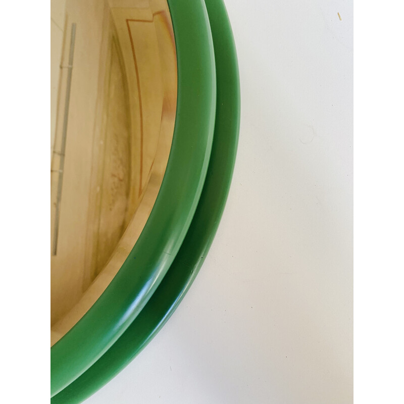 Vintage round mirror with green wooden frame, Italy 1960s