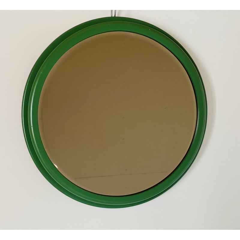 Runder Vintage-Spiegel mit grünem Holzrahmen, Italien 1960er Jahre