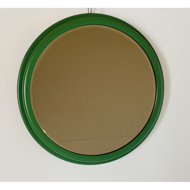 Vintage ronde spiegel met groene houten lijst, Italië 1960