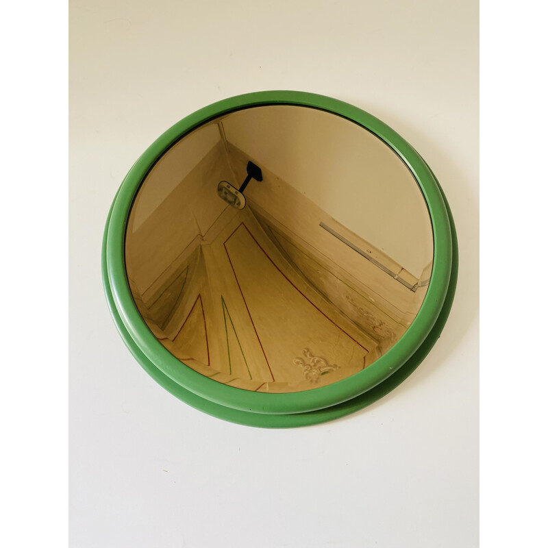 Vintage round mirror with green wooden frame, Italy 1960s