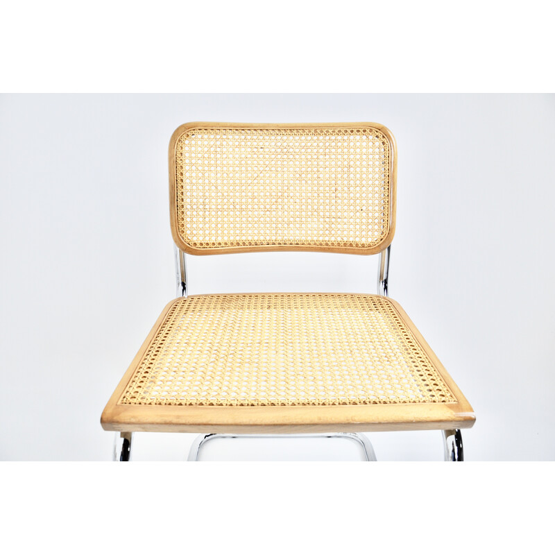 Set of 6 vintage chairs in metal, wood and rattan by Marcel Breuer