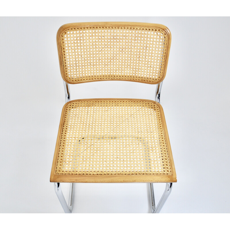 Set of 6 vintage chairs in metal, wood and rattan by Marcel Breuer