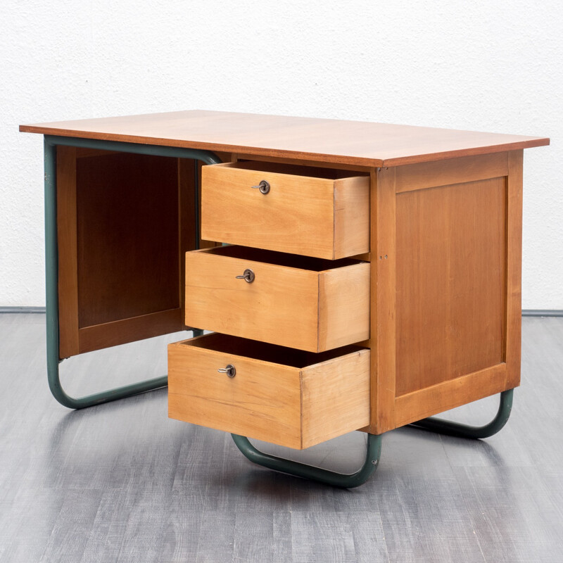 Writing desk in beechwood and metal - 1950s