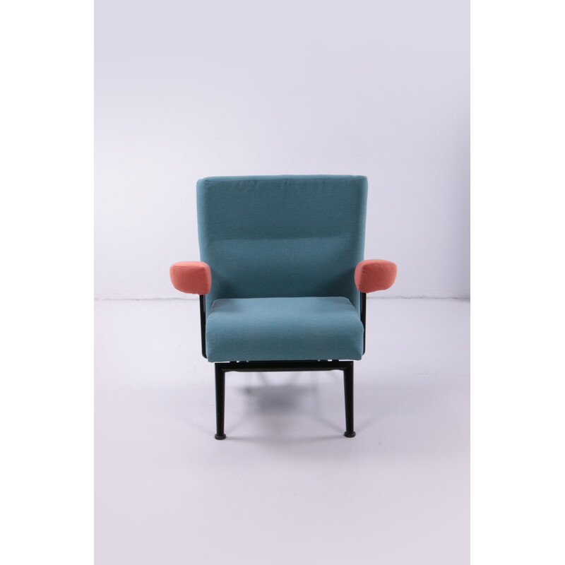 Vintage sofa with metal armchair and light blue upholstery by Johannes Foersom and Hiort Lorenzen, Denmark 1980s