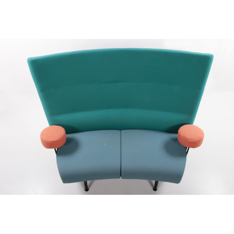 Vintage sofa with metal armchair and light blue upholstery by Johannes Foersom and Hiort Lorenzen, Denmark 1980s