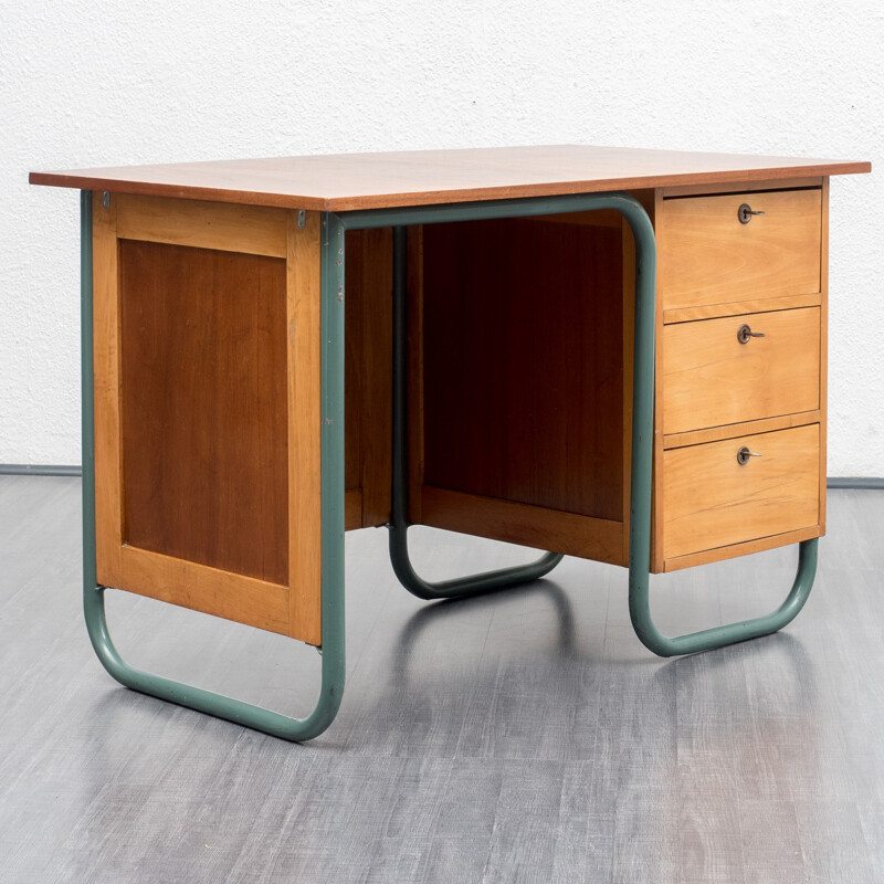 Writing desk in beechwood and metal - 1950s