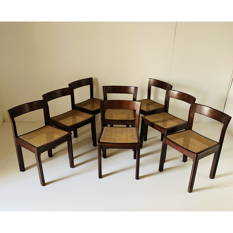 Set di 8 sedie vintage in canna e legno massiccio, Italia anni '80