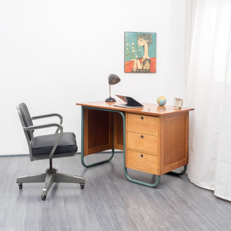 Writing desk in beechwood and metal - 1950s