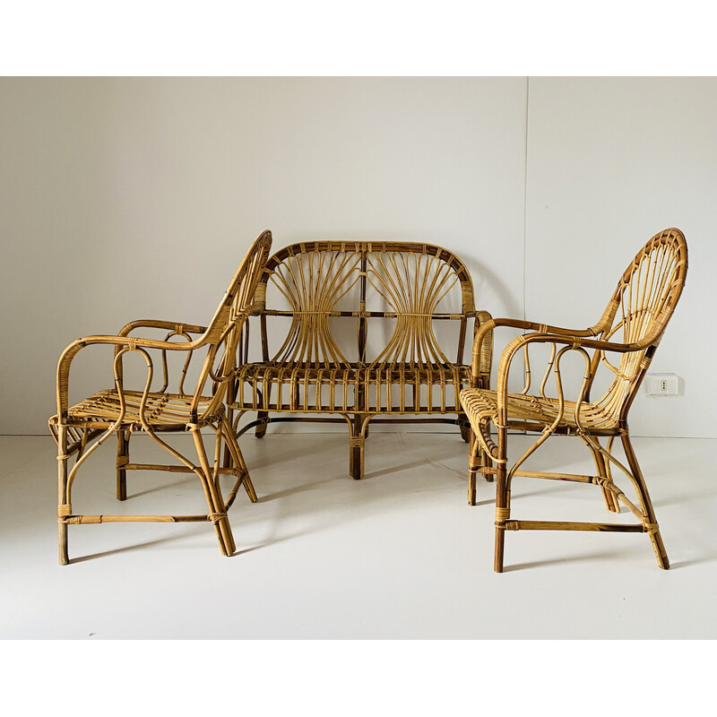 Vintage rattan and bamboo garden set, Italy 1970s