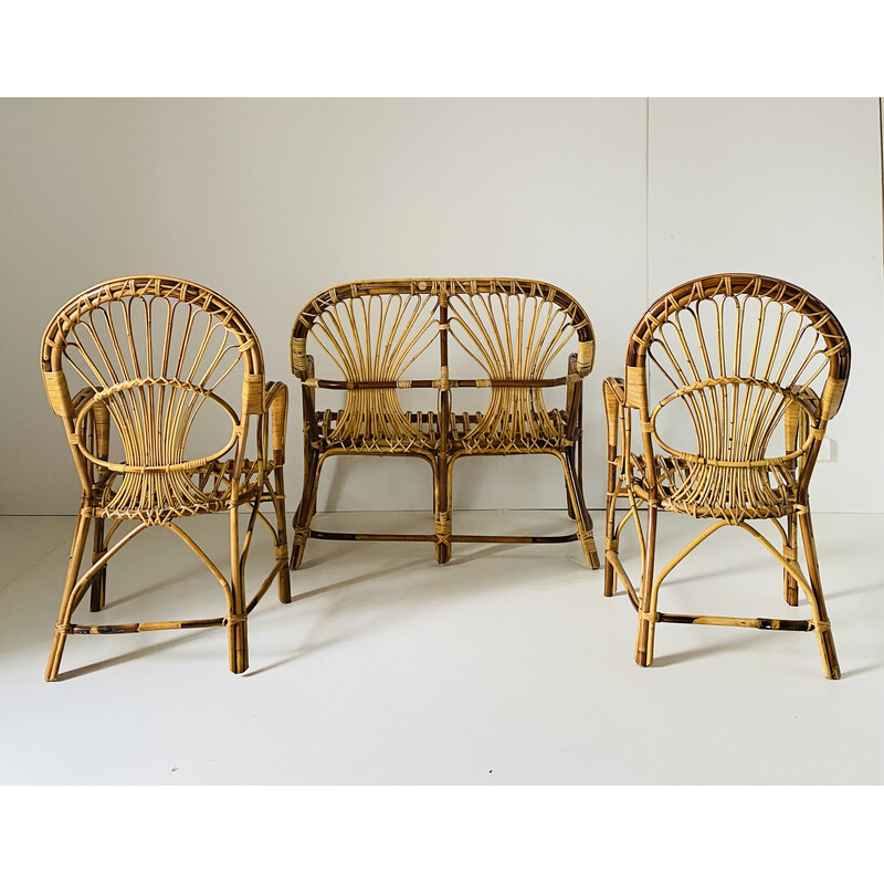 Vintage rattan and bamboo garden set, Italy 1970s