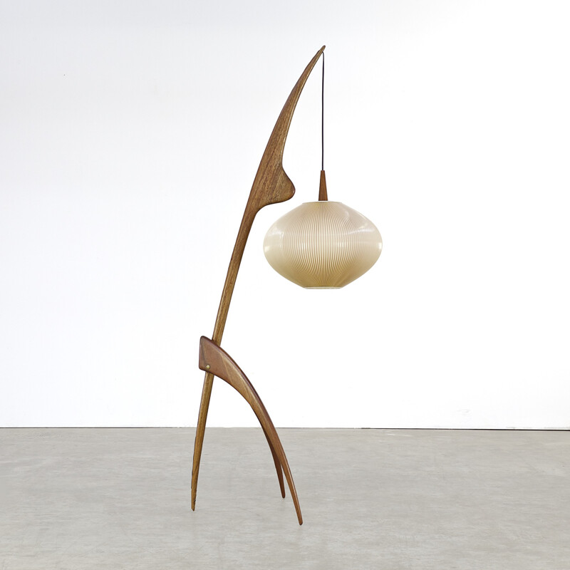 Beige floorlamp in walnut by Jean Rispal for Rispal France - 1950s