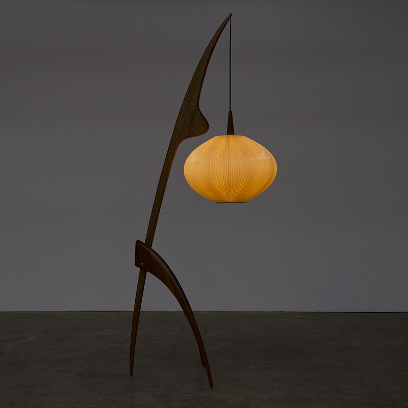 Beige floorlamp in walnut by Jean Rispal for Rispal France - 1950s