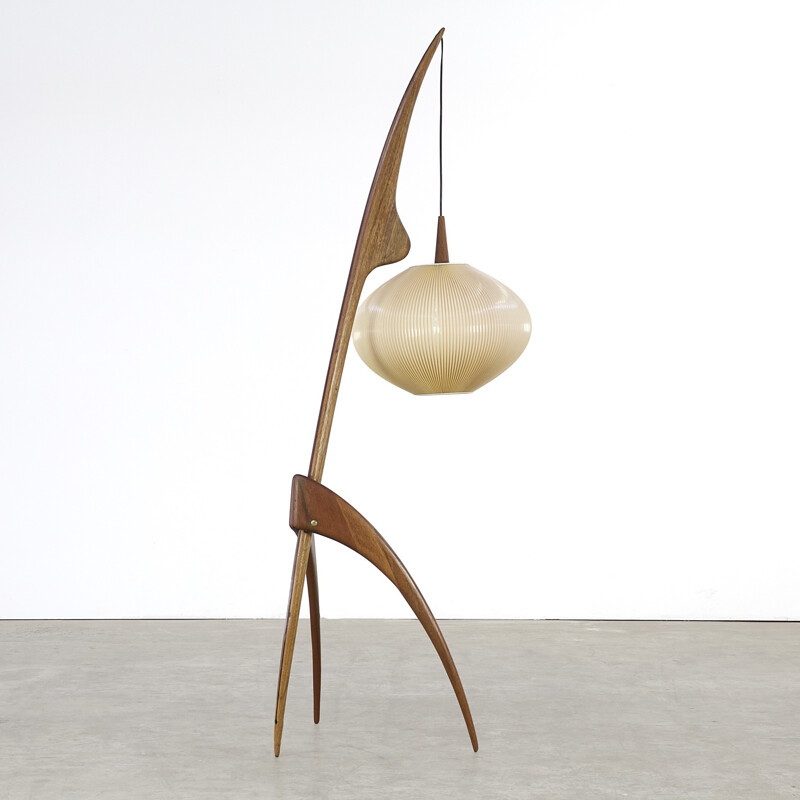 Beige floorlamp in walnut by Jean Rispal for Rispal France - 1950s