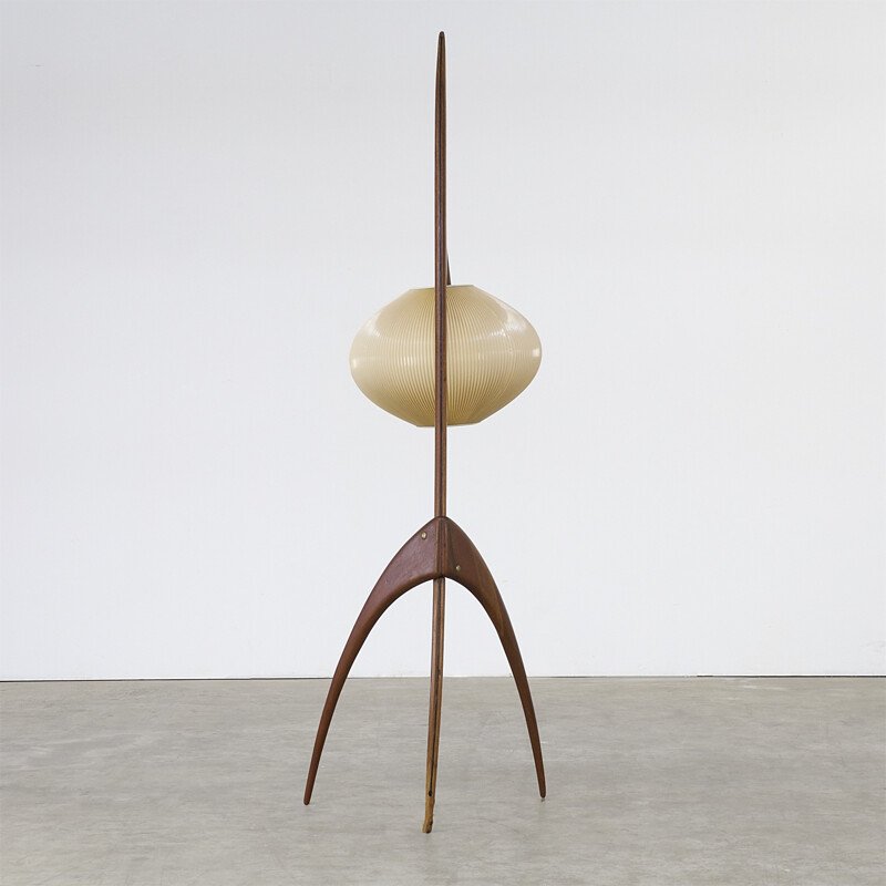 Beige floorlamp in walnut by Jean Rispal for Rispal France - 1950s