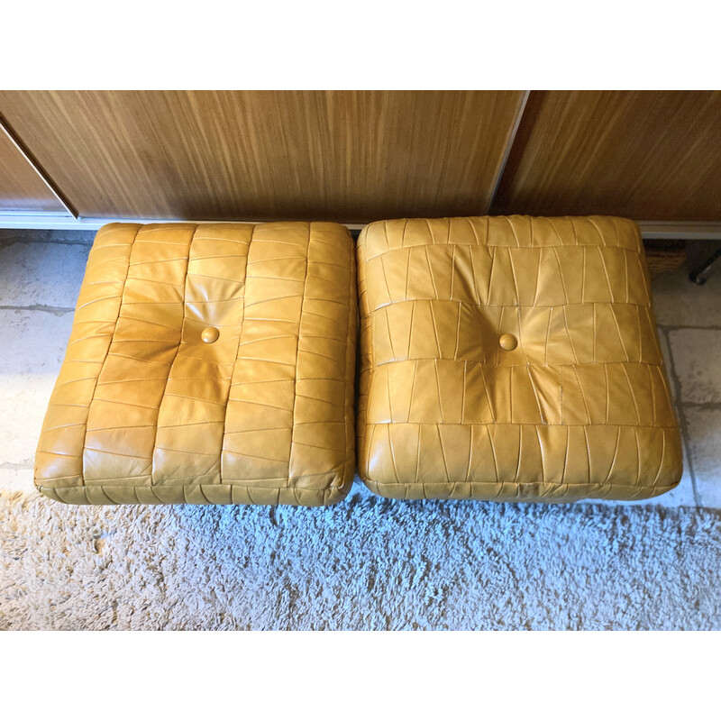 Pair of vintage leather patchwork poufs for De Sede, Switzerland 1970s