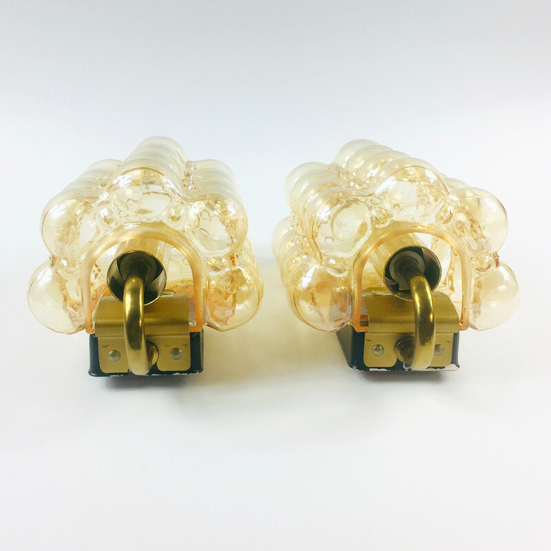 Pair of vintage amber bubble glass and brass wall lamps by Helena Tynell for Limburg, Germany 1960s