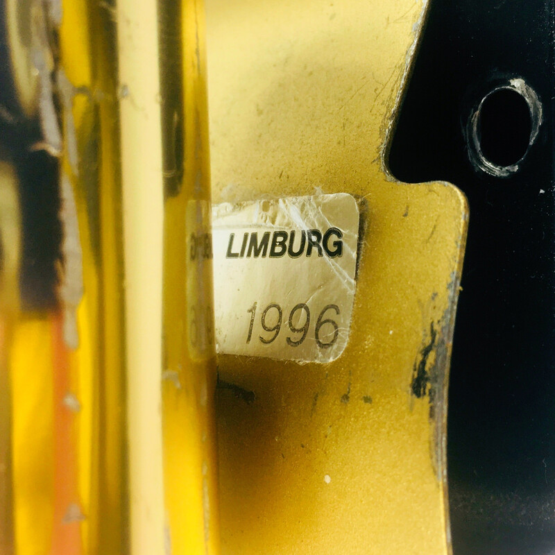 Paar vintage amber bubbelglas en messing kandelaars van Helena Tynell voor Limburg, Duitsland 1960