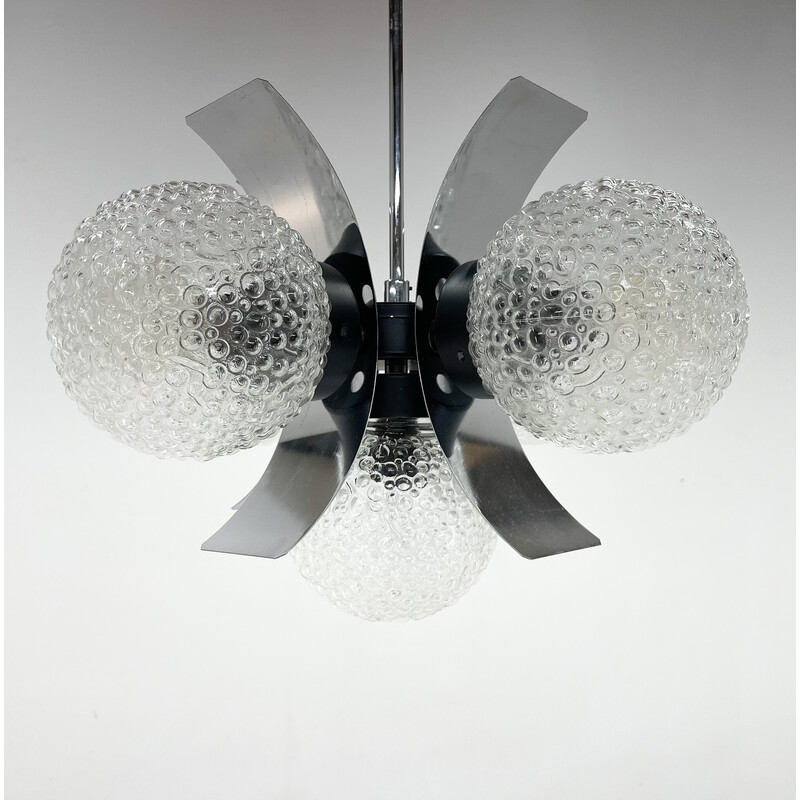 Vintage glass and chrome chandelier for Elektroinstala Děčín, Czechoslovakia 1970s