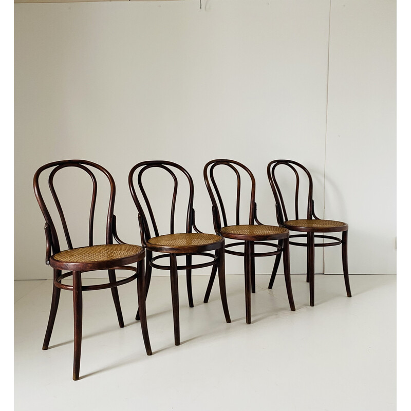 Set van 4 vintage Thonet rieten en houten stoelen voor Wienner, jaren 1930