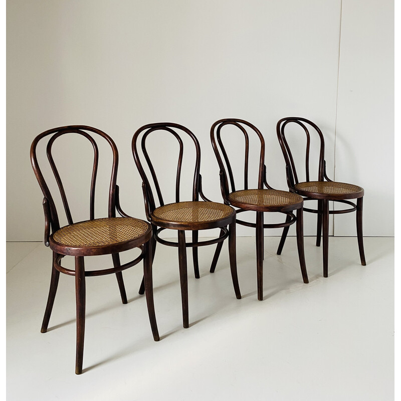 Set di 4 sedie vintage in canna e legno Thonet per Wienner, anni '30