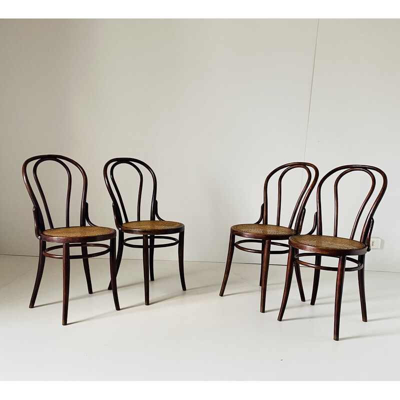 Conjunto de 4 cadeiras de cana Thonet vintage e de madeira para Wienner, anos 30