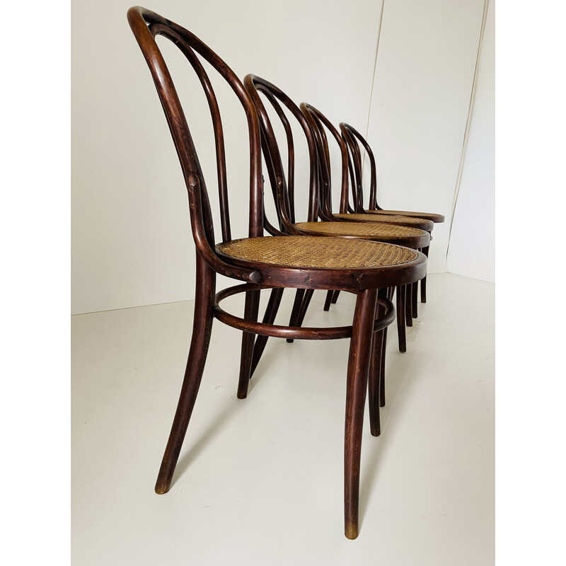 Ensemble de 4 chaises vintage en canne et bois pour Wienner, 1930