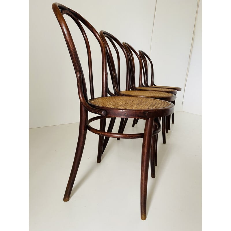 Set of 4 vintage cane and wood chairs for Wienner, 1930s