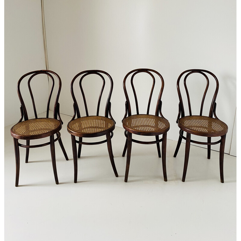 Ensemble de 4 chaises vintage en canne et bois pour Wienner, 1930