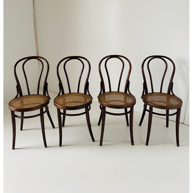 Set of 4 vintage cane and wood chairs for Wienner, 1930s