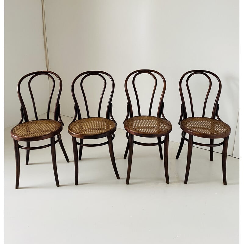 Set van 4 vintage Thonet rieten en houten stoelen voor Wienner, jaren 1930