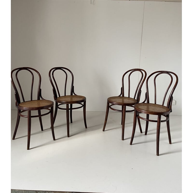 Set di 4 sedie vintage in canna e legno Thonet per Wienner, anni '30