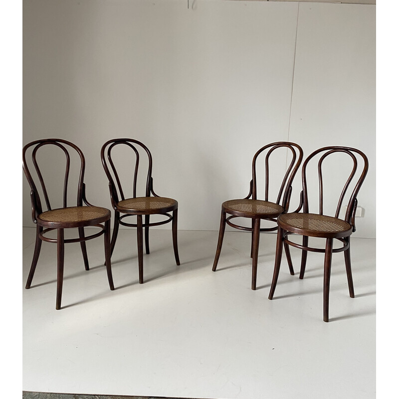 Set van 4 vintage Thonet rieten en houten stoelen voor Wienner, jaren 1930
