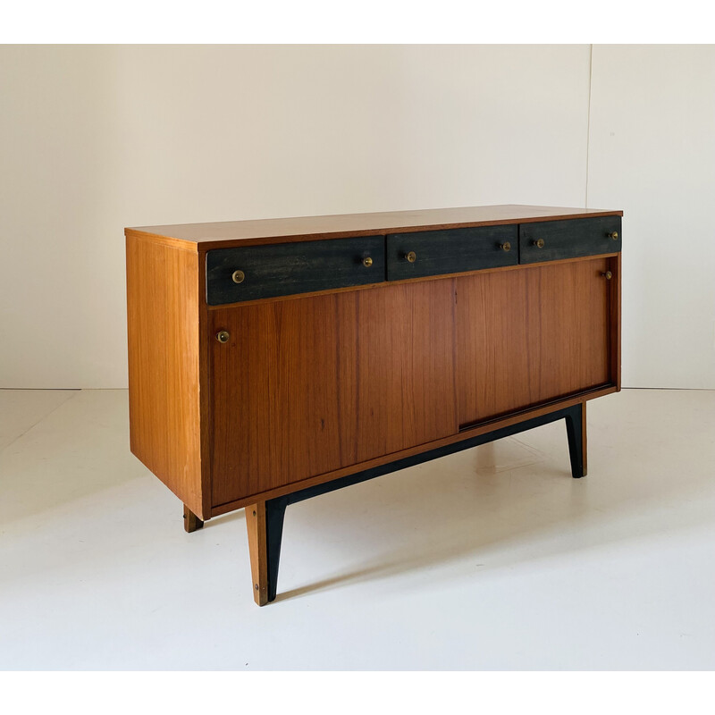 Vintage teak and brass lowboard, Italy 1950s