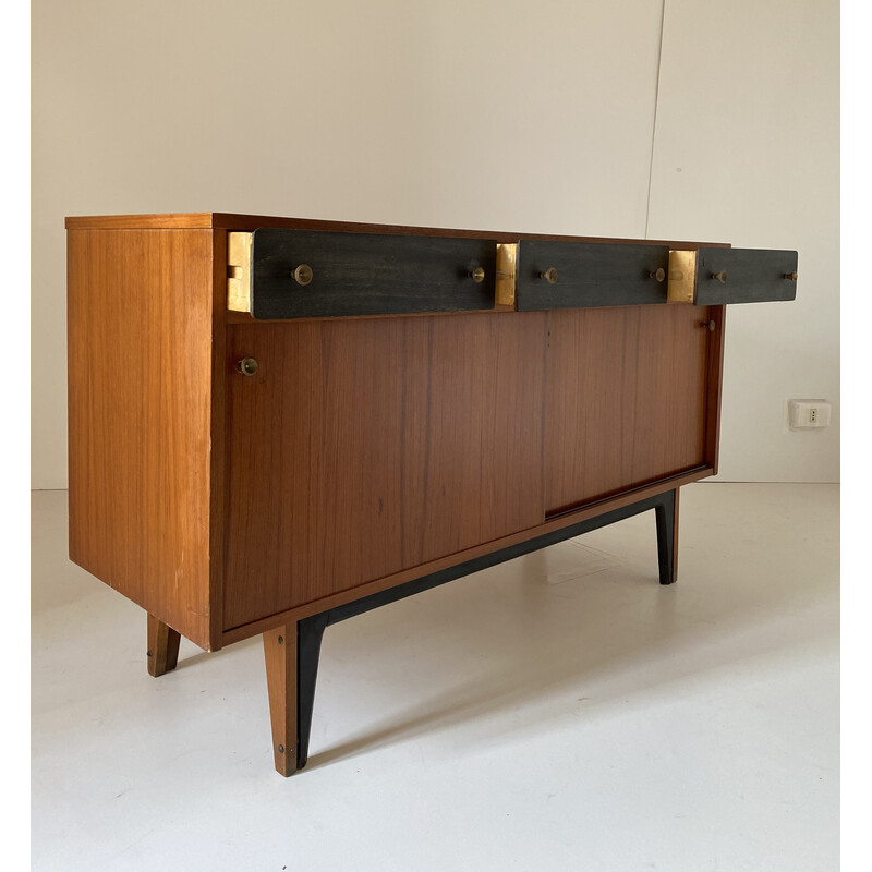 Vintage teak and brass lowboard, Italy 1950s