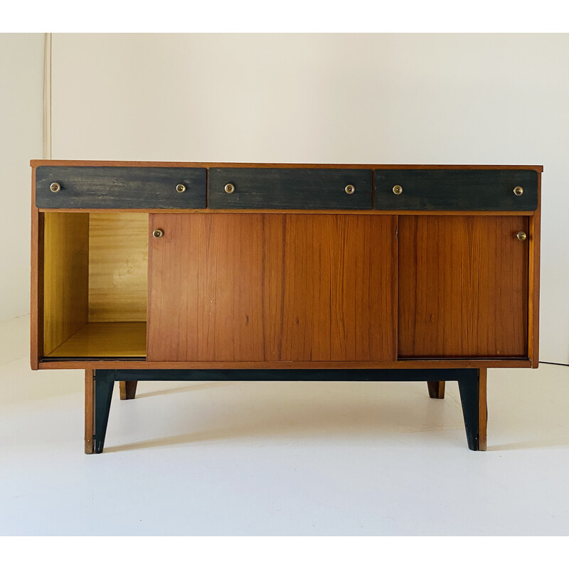 Vintage teak and brass lowboard, Italy 1950s