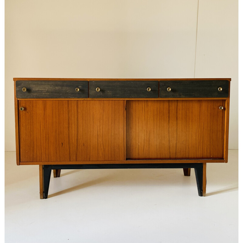 Vintage teak and brass lowboard, Italy 1950s
