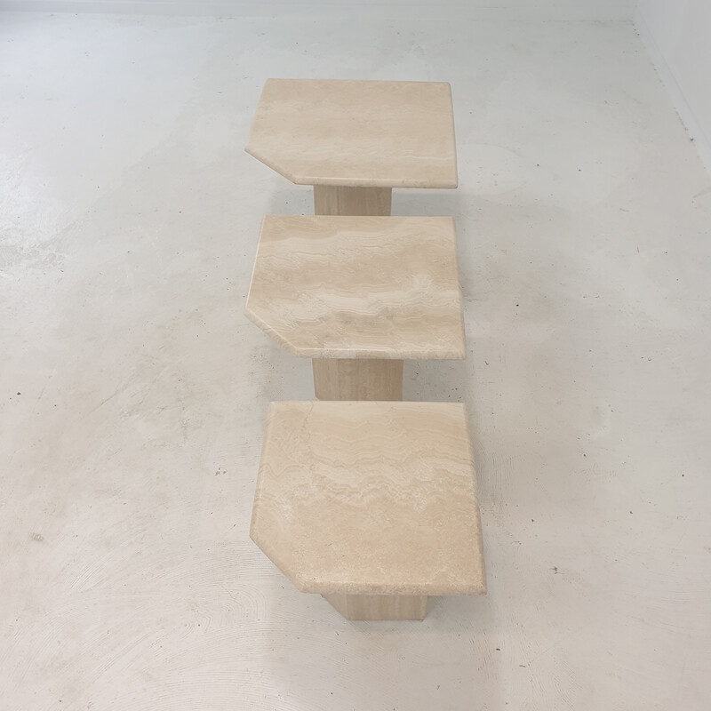 Set of 3 vintage marble coffee tables, Italy 1980s