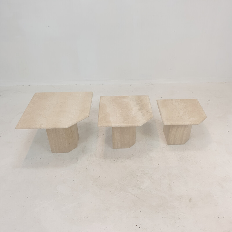 Set of 3 vintage marble coffee tables, Italy 1980s