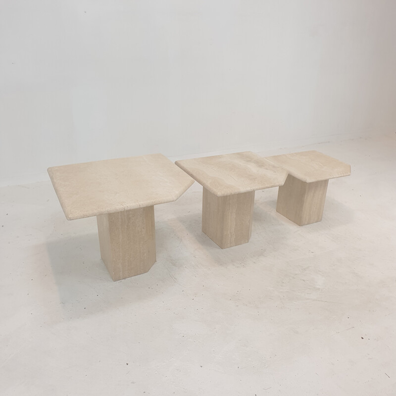 Set of 3 vintage marble coffee tables, Italy 1980s