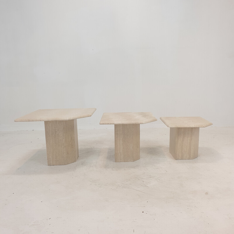 Set of 3 vintage marble coffee tables, Italy 1980s