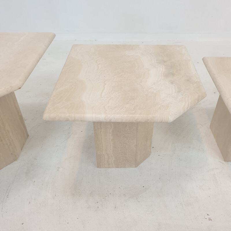 Set of 3 vintage marble coffee tables, Italy 1980s