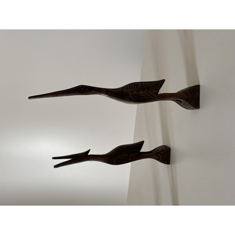 Conjunto de 4 esculturas vintage de madera de pájaros, años 60