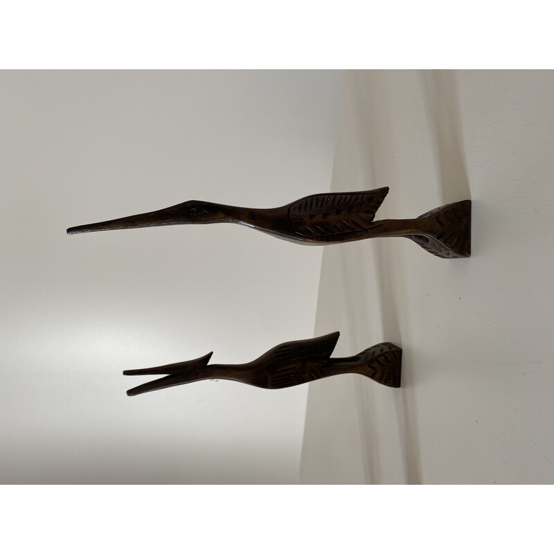 Set of 4 vintage wooden bird sculptures, 1960s