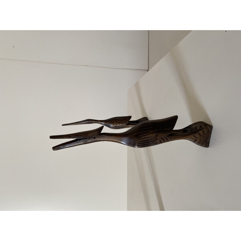 Conjunto de 4 esculturas de pássaros de madeira vintage, década de 1960
