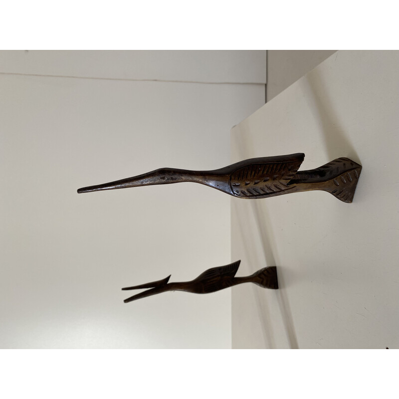 Ensemble de 4 sculptures d'oiseaux vintage en bois, 1960