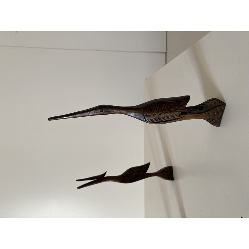 Set of 4 vintage wooden bird sculptures, 1960s